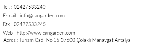 Can Garden Resort Hotel telefon numaralar, faks, e-mail, posta adresi ve iletiim bilgileri